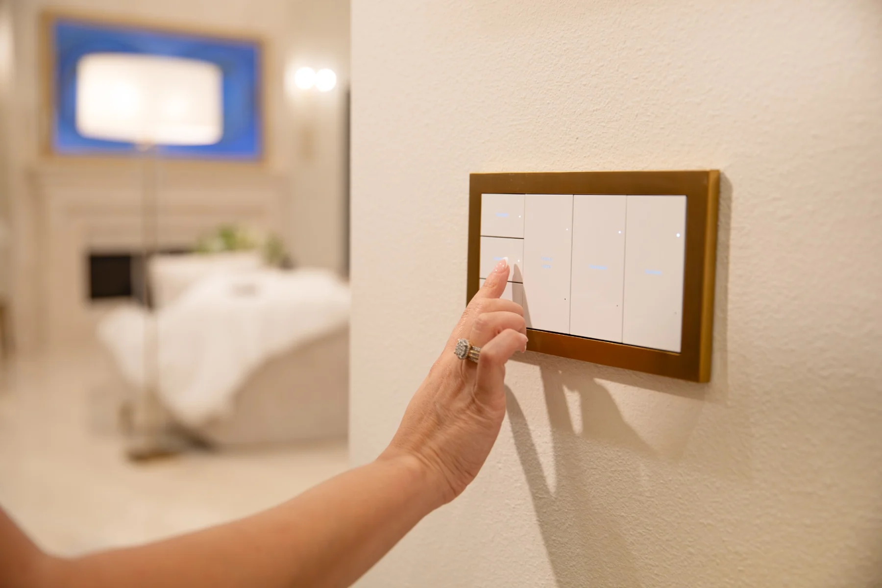 LUX keypad with white buttons and a metallic faceplate