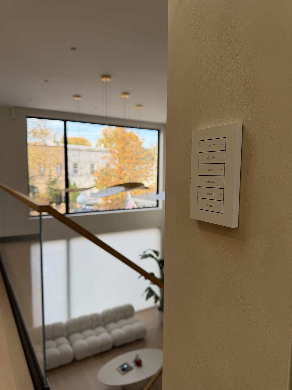 Wall keypad overlooking the living room